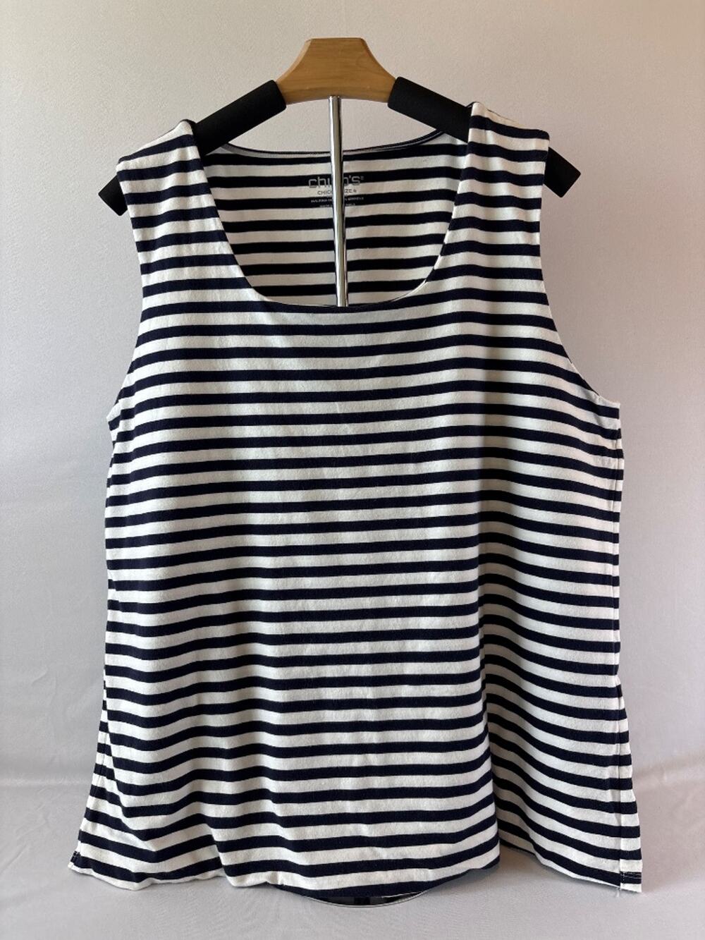 Chicos Pima Cotton Stripe Sleeveless Tank Navy White XXL French Coastal Nautical